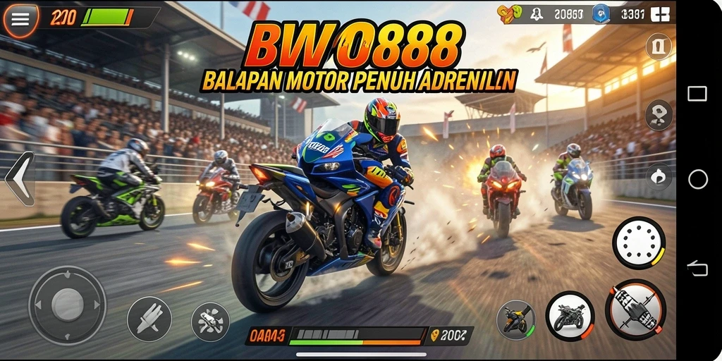 Gambaran gameplay seru BWO888 dengan balapan motor yang intens.