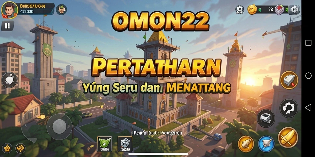 Tampilan gameplay OMON22 dengan strategi menara defensif yang dinamis.